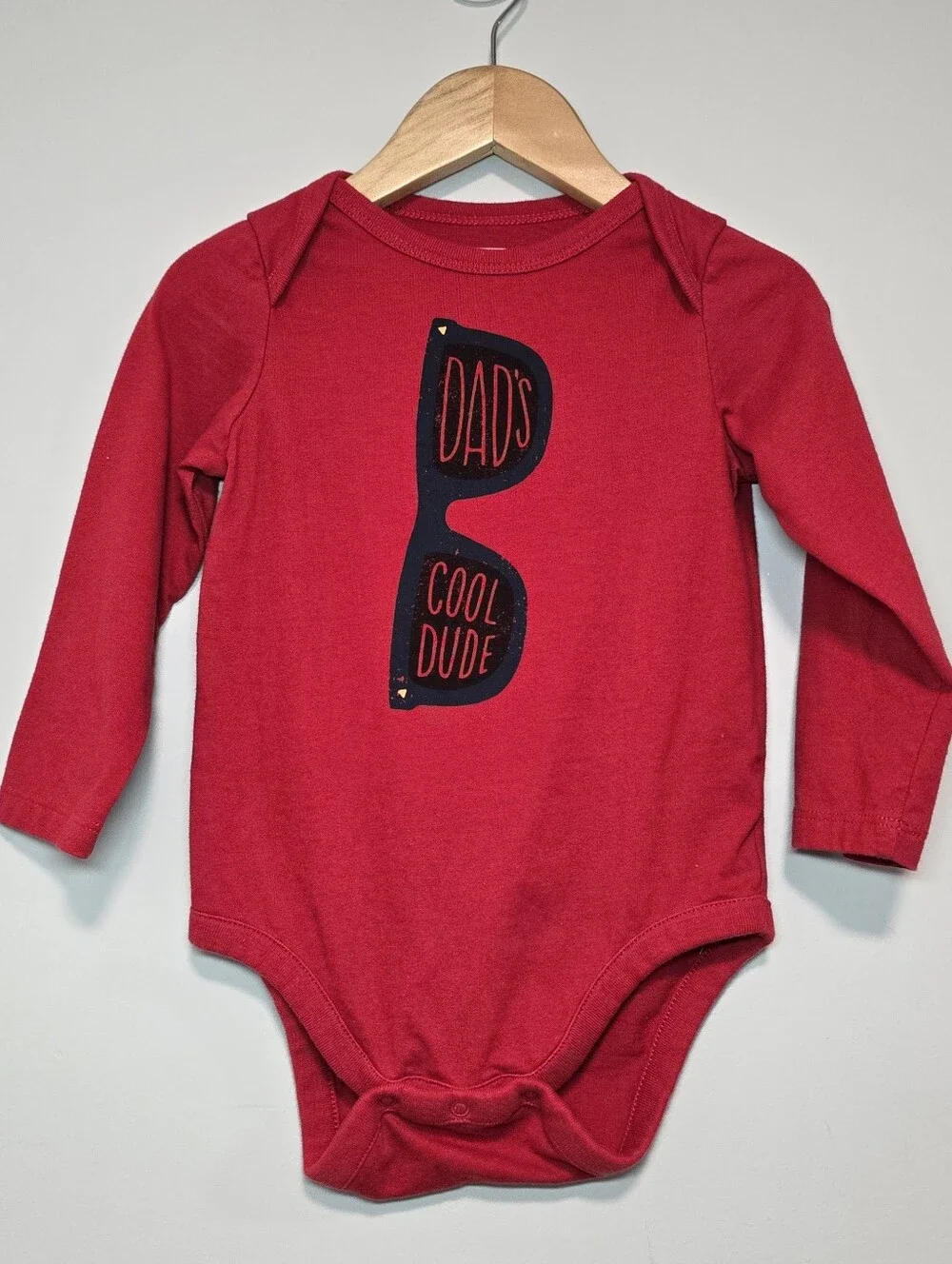GAP Red Long-Sleeve One-Piece with 'Dad's Cool Dude' Sunglasses Graphic